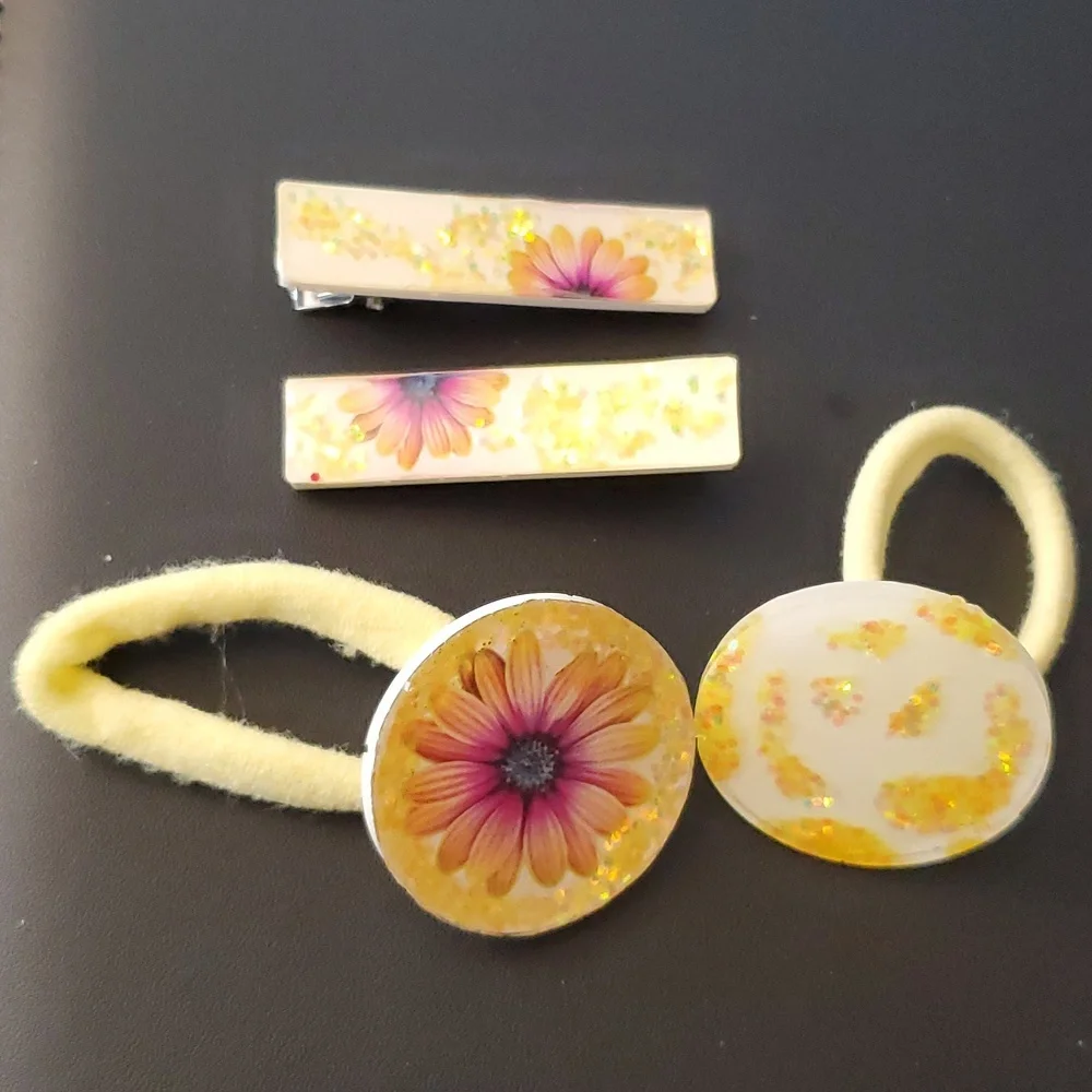 Hand-made HandCrafted Glitter Gloral Vibes Resin Hair clip Barrettes hair tie